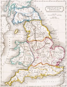 Mapa da Inglaterra, Britannia Antiqua, de "O Atlas da Geografia Antiga", de Samuel Butler, publicado em Londres, c.1829